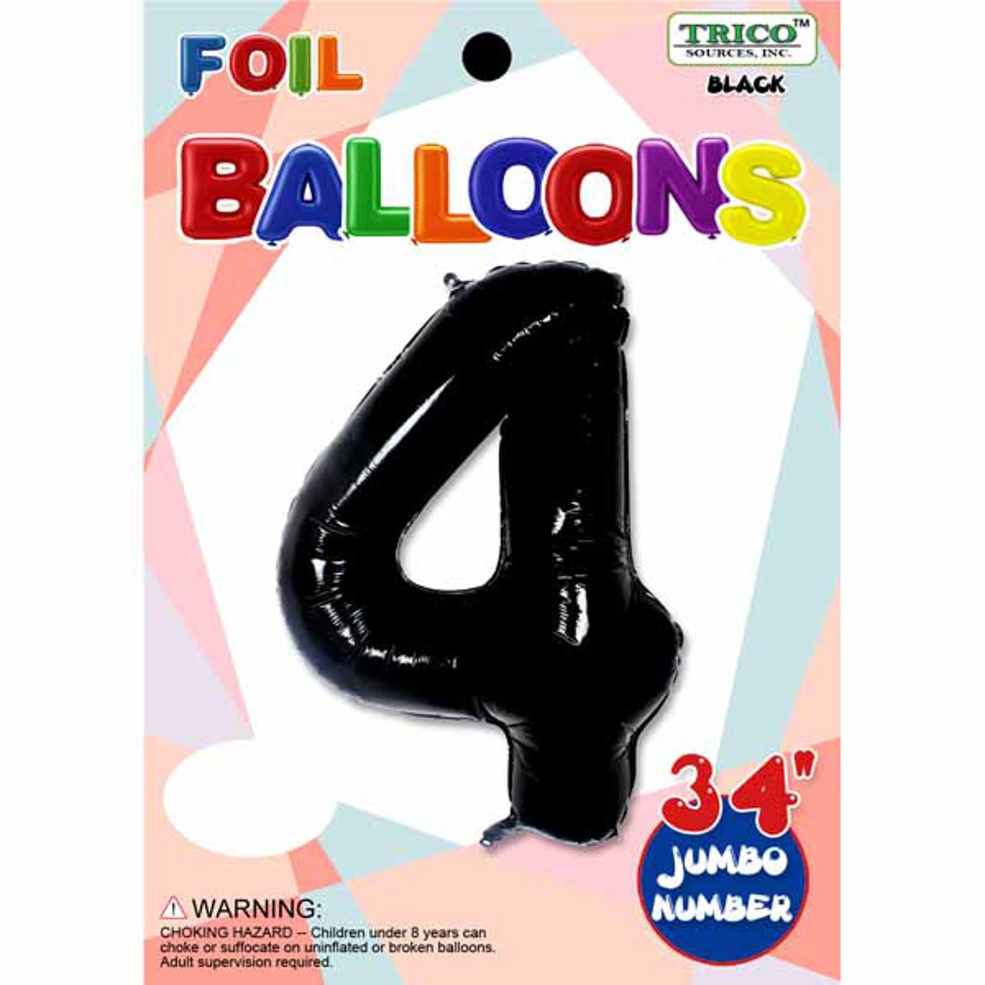 34 Inch Black Number 4 Foil Balloon for Birthday Parties, Graduations & Celebrations - Large Metallic Decoration