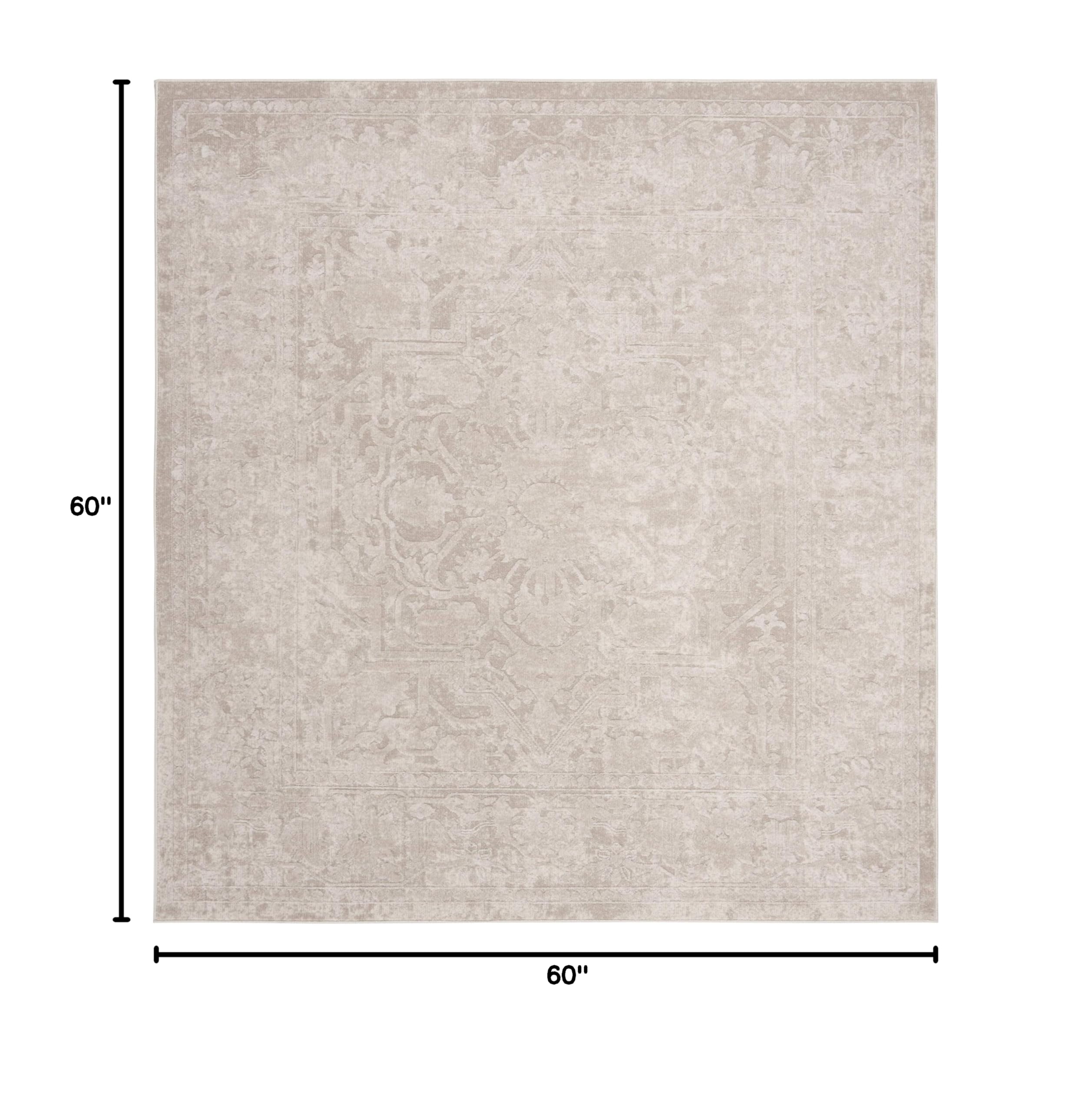 SAFAVIEH Reflection Collection 5'x5' Square Cream Ivory Tribal Distressed Area Rug - Boho Chic Home Decor for Living Room, Dining Room, Bedroom & Office