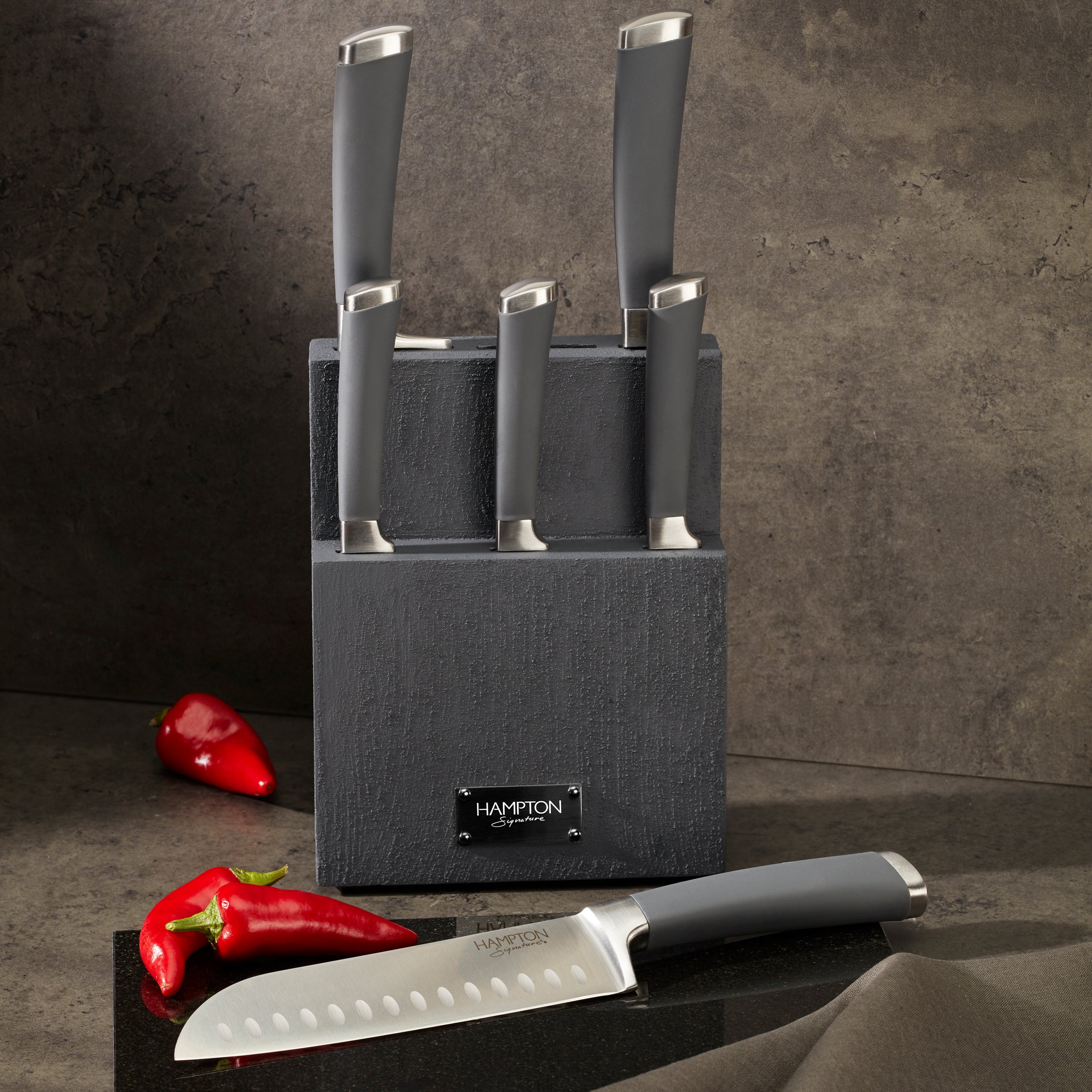 Premium 7-Piece Textured Cutlery Block Set - Stainless Steel Knives with Wooden Holder - Perfect for Kitchen, Dining Table & Gift Giving
