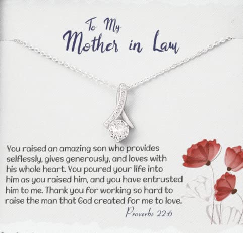 Elegant Mother-in-Law Jewelry Gift - Sterling Silver Heart Necklace with Engraved Message Card - Perfect for Birthday, Anniversary & Thanksgiving Gifts
