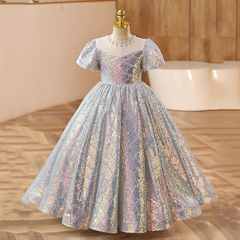 Elegant Baby Girls Puff Sleeve Princess Maxi Dress - Toddler Flower Girl Dress for Special Occasions, Birthday Parties & Photoshoots