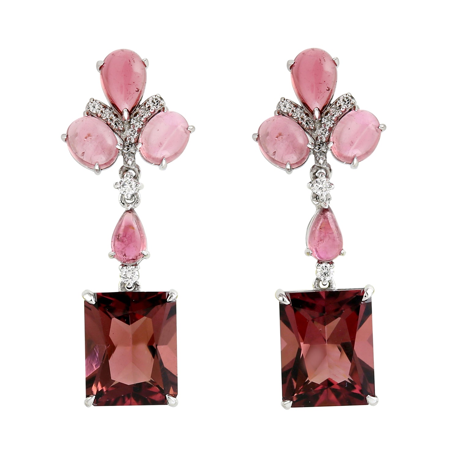 18k White Gold Faceted Tourmaline Pave Diamond Earrings for Women - Perfect for Parties, Weddings & Special Occasions