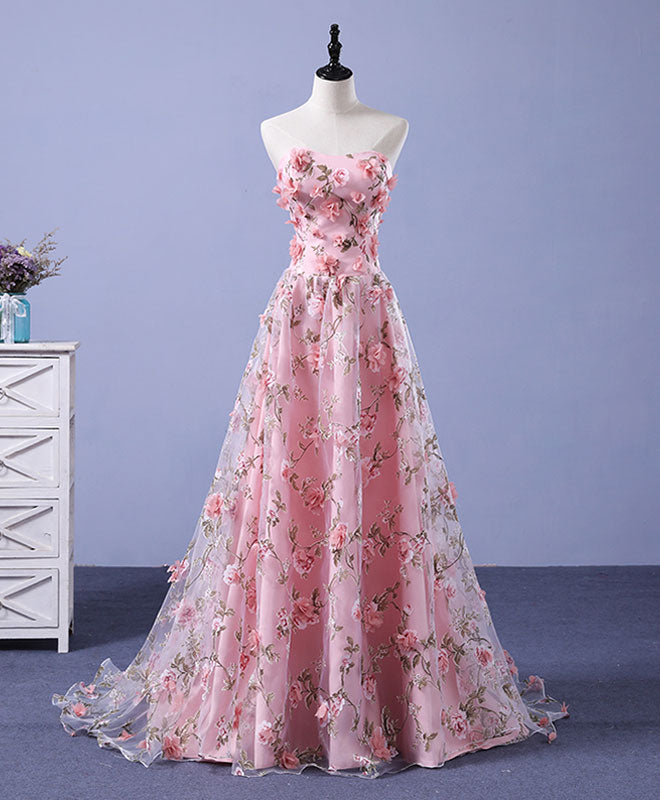 Elegant Pink Tulle 3D Flowers Long Prom Dress for Women - Perfect for Graduation, Formal Dances & Special Occasions