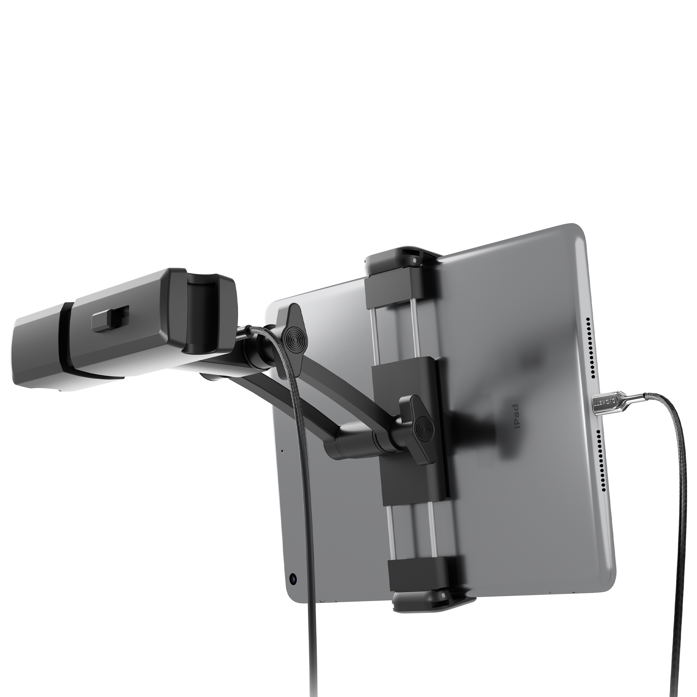 Adjustable Car Tablet Holder with Multiple USB Ports - Secure Mount for iPad, Samsung Tablets - Perfect for Road Trips, GPS Navigation & Entertainment