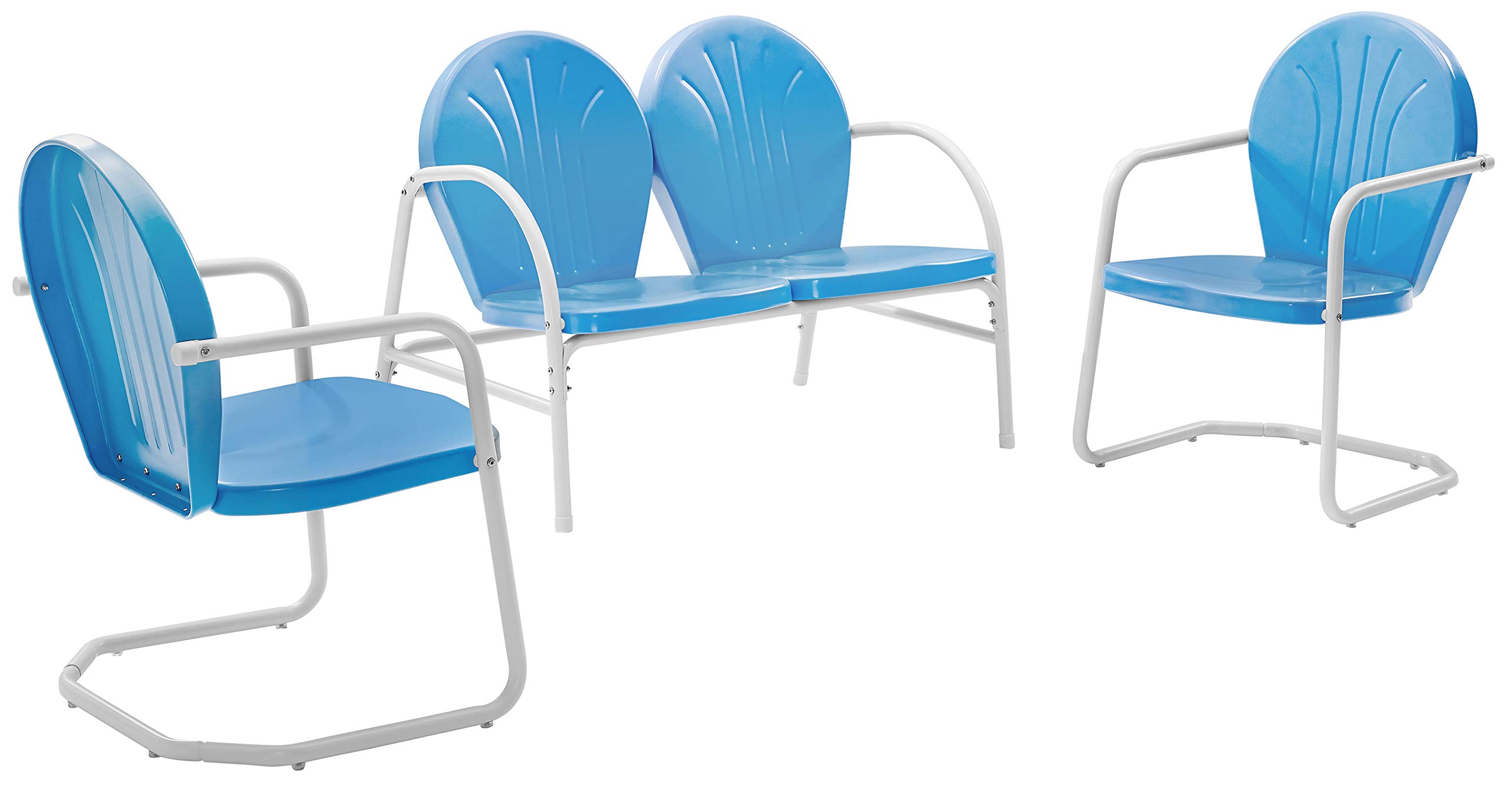 Crosley Griffith 3-Piece Retro Metal Outdoor Patio Set - Sky Blue Bistro Chairs & Loveseat for Porch, Garden, Poolside & Backyard Relaxation