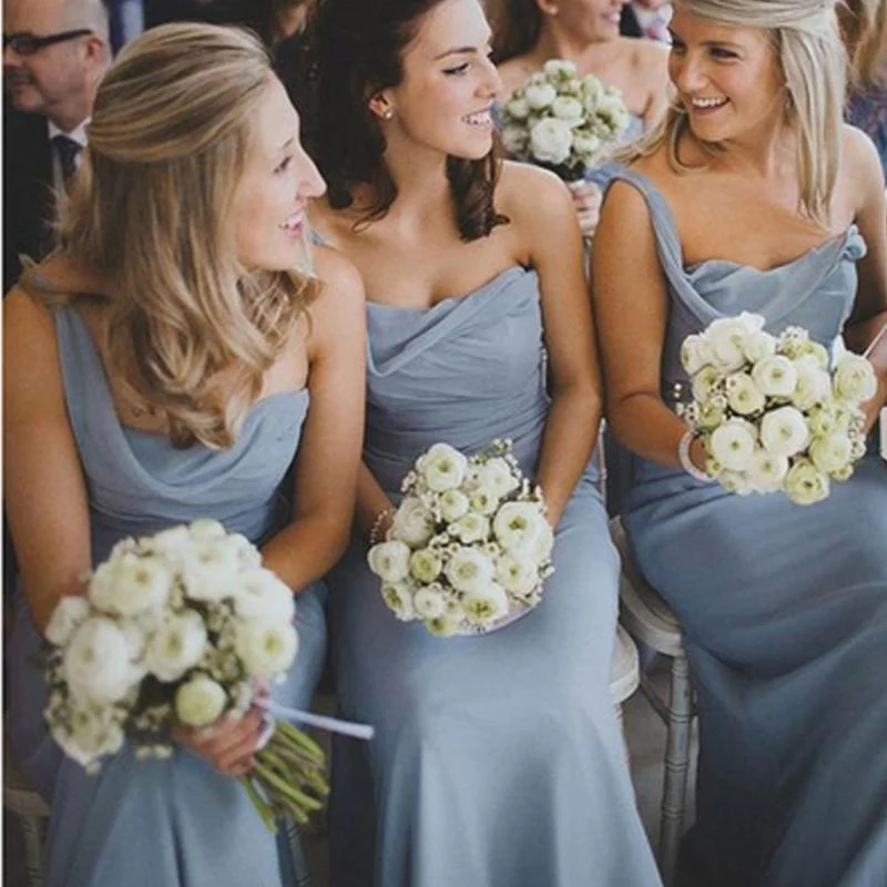 Elegant One Shoulder Dusty Blue Chiffon Bridesmaid Dress - Perfect for Weddings, Formal Events & Evening Parties