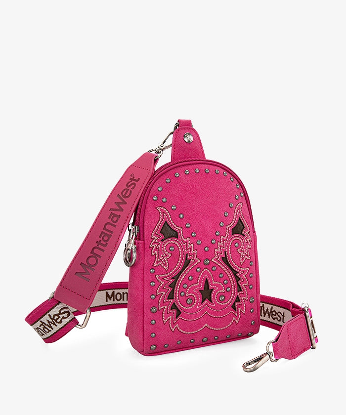 Montana West Embroidered Cutout Boot Scroll Sling Bag - Stylish Crossbody Purse for Women, Perfect for Casual Outings, Travel & Everyday Use
