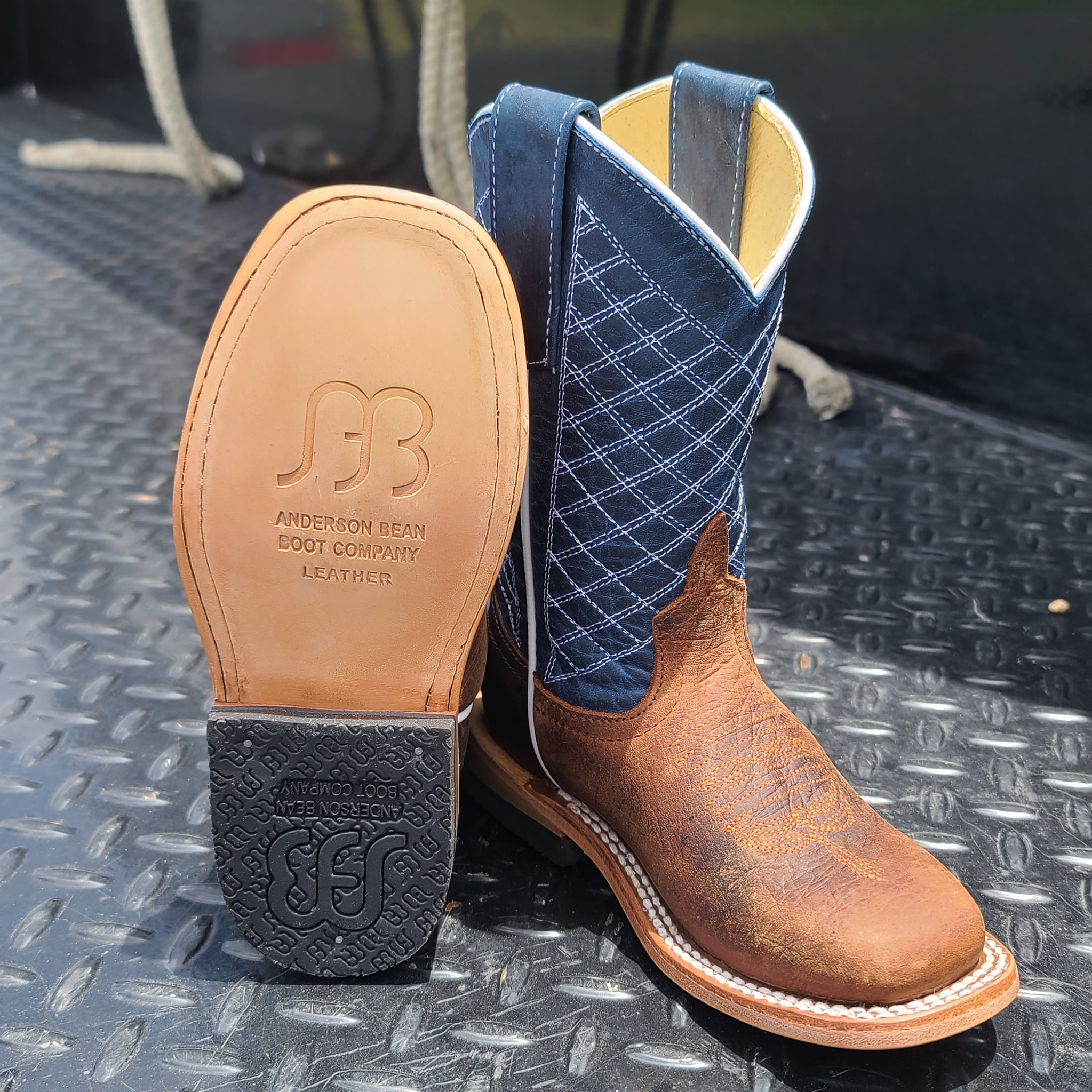 Anderson Bean Men's Toast Bison & Navy Western Boots - Premium Cowboy Boots for Riding, Country Dancing & Casual Wear