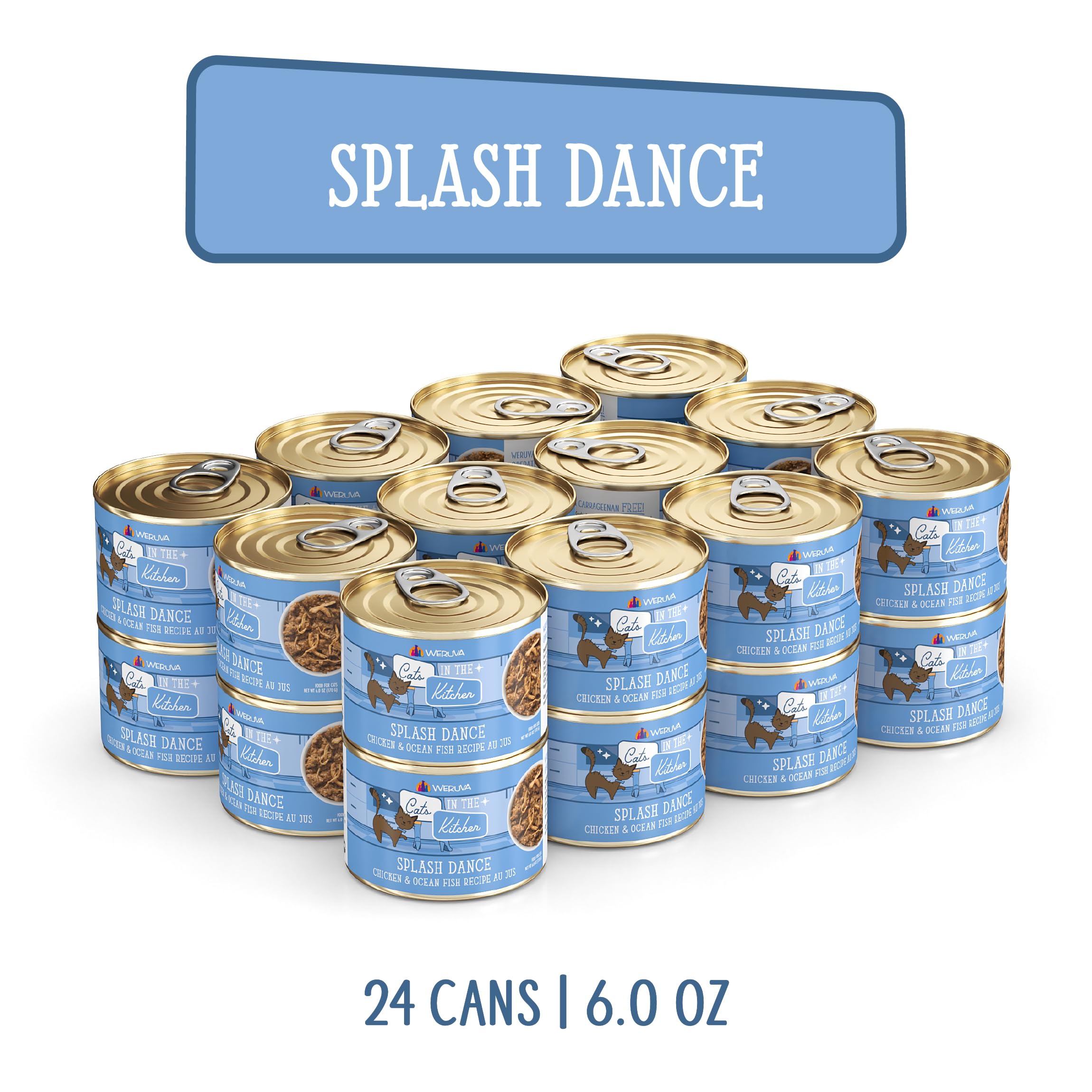 Weruva Cats in The Kitchen Splash Dance Chicken & Ocean Fish Au Jus Cat Food - Grain-Free, High Protein Wet Cat Food for Adult Cats - 6oz Cans (Pack of 24) - Perfect for Mealtime & Special Treats