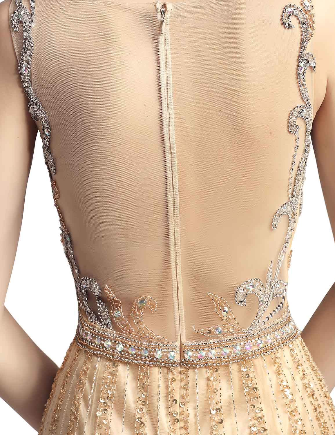 Sarahbridal Women's Champagne Beaded Tulle Prom Dress - Elegant Long Formal Evening Gown for Pageants, Parties, and Special Occasions | Perfect for Homecoming, Quinceañera, and Wedding Guest Attire