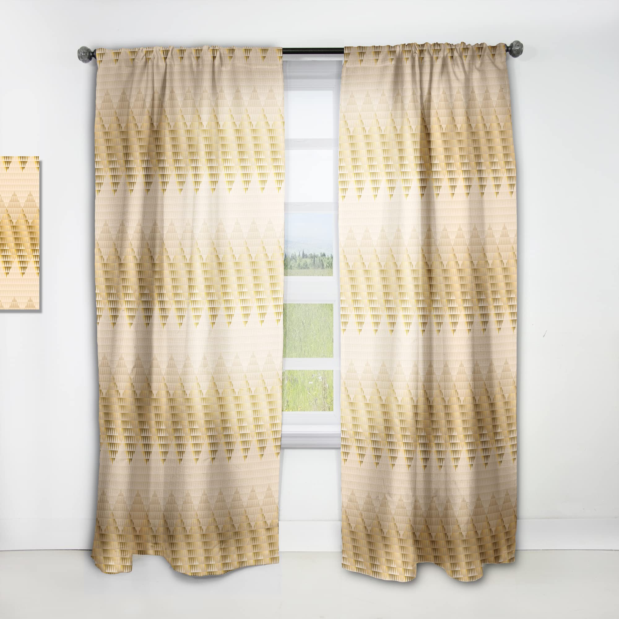 DesignQ 'Golden Triangular Waves I' Thermal Insulated Curtains - 52x84 Single Panel for Bedroom & Living Room - Blackout Drapes for Home Decor, Noise Reduction & Energy Efficiency