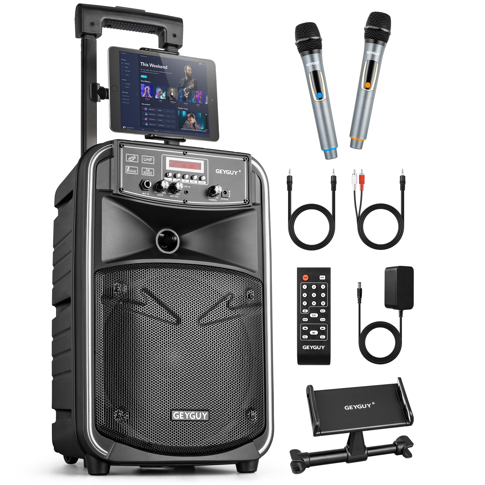 GTSK12-2 DSP Portable Bluetooth PA System Speaker with 2 Wireless Microphones, 12