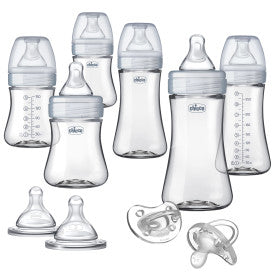 Chicco Duo Deluxe Hybrid Baby Bottle Gift Set - BPA-Free Glass Inside & Plastic Outside - Clear/Grey - Perfect for Newborns, Travel & Daycare Use
