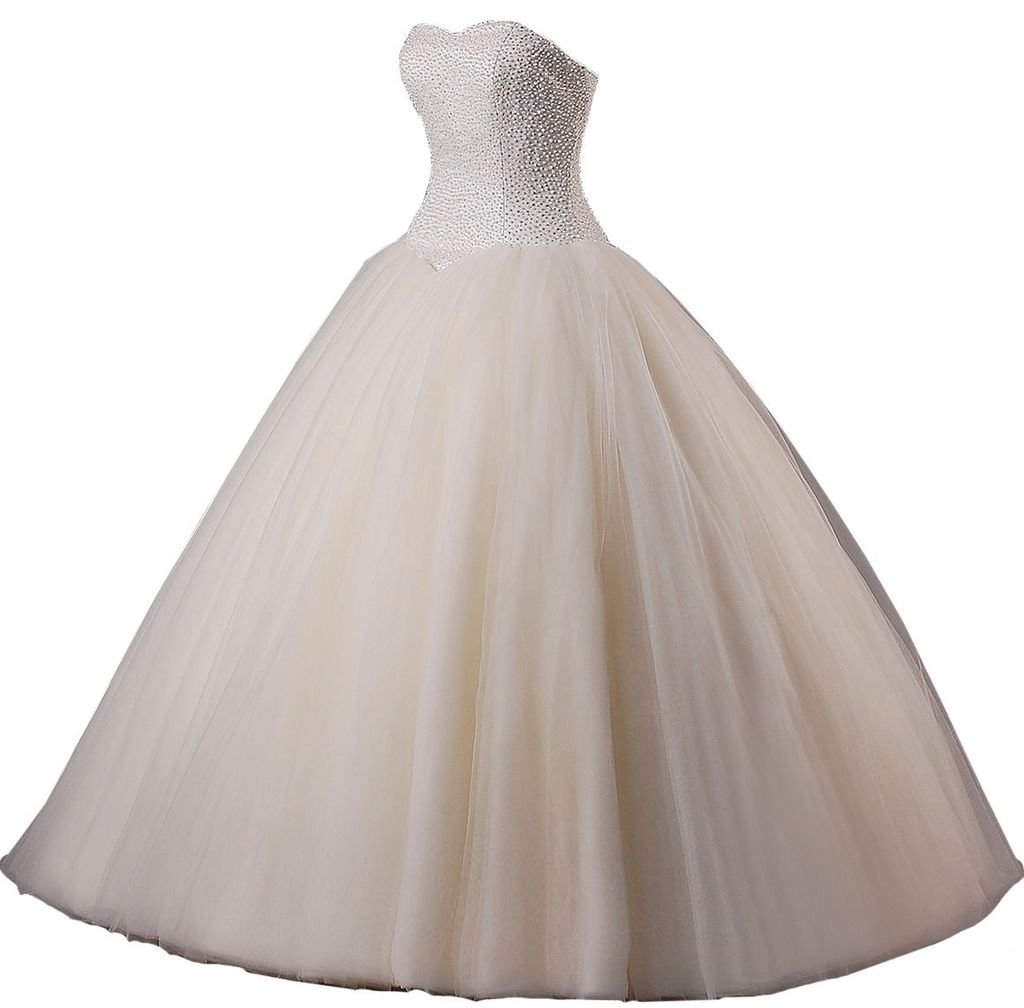 Elegant Ball Gown Sweetheart Neckline Beaded Tulle Wedding Dress for Brides - Perfect for Church Ceremonies, Formal Receptions & Princess-Style Weddings