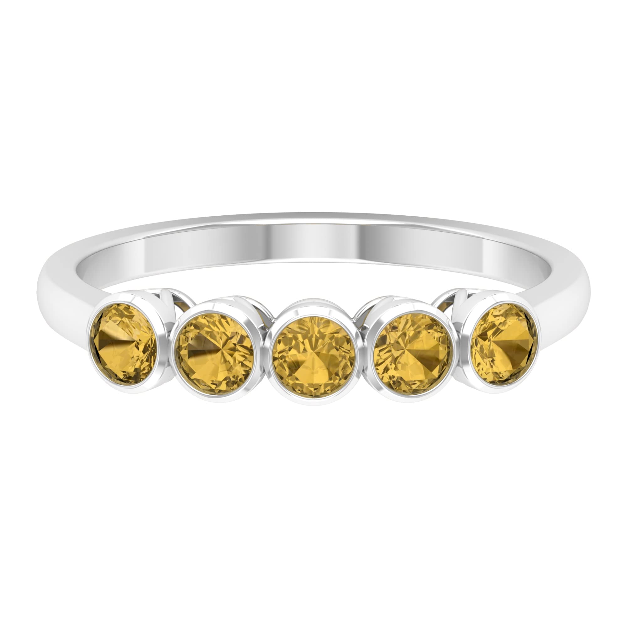 0.50 Carat Citrine Five Stone Ring for Women - 14K Solid Gold Bezel Set November Birthstone Jewelry - Simple Round Cut Citrine Ring for Everyday Wear, Gift Giving & Special Occasions