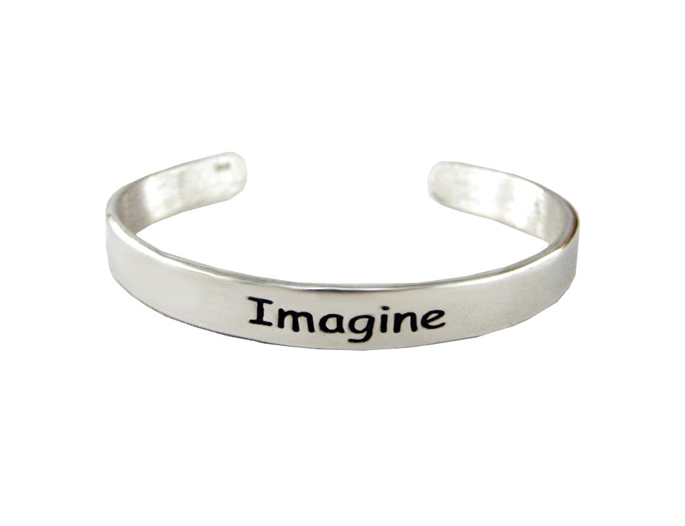 Beautiful Sterling Silver Imagine Message Cuff Bracelet for Women - Inspirational Gift for Birthday, Anniversary & Special Occasions - Perfect for Everyday Wear & Meaningful Moments