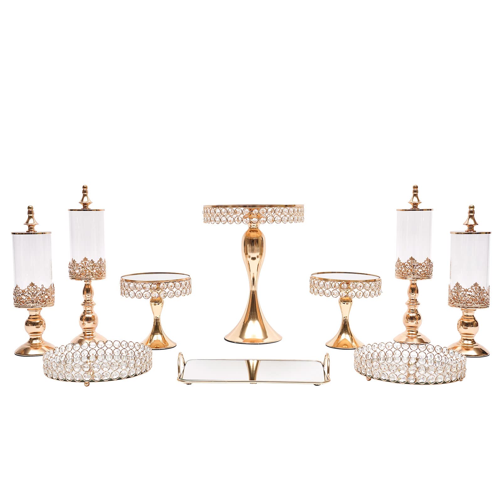 10-Pack Gold Metal Cake Stands & Cupcake Holders - Crystal Dessert Display Serving Platters for Birthday, Wedding, Party Decoration - Perfect for Buffet Tables, Dessert Bars & Special Events