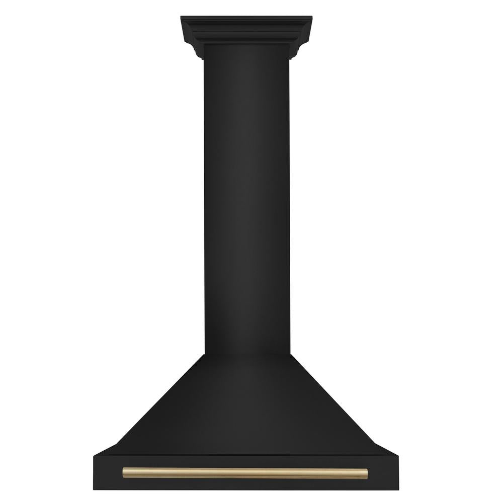 ZLINE Autograph Edition 30-Inch Black Stainless Steel Wall Mount Range Hood with Champagne Bronze Handle - Professional Kitchen Ventilation for Home Chefs (BSKB4Z 30 CB) - Perfect for Modern Kitchens, Open Concept Homes & Gourmet Cooking