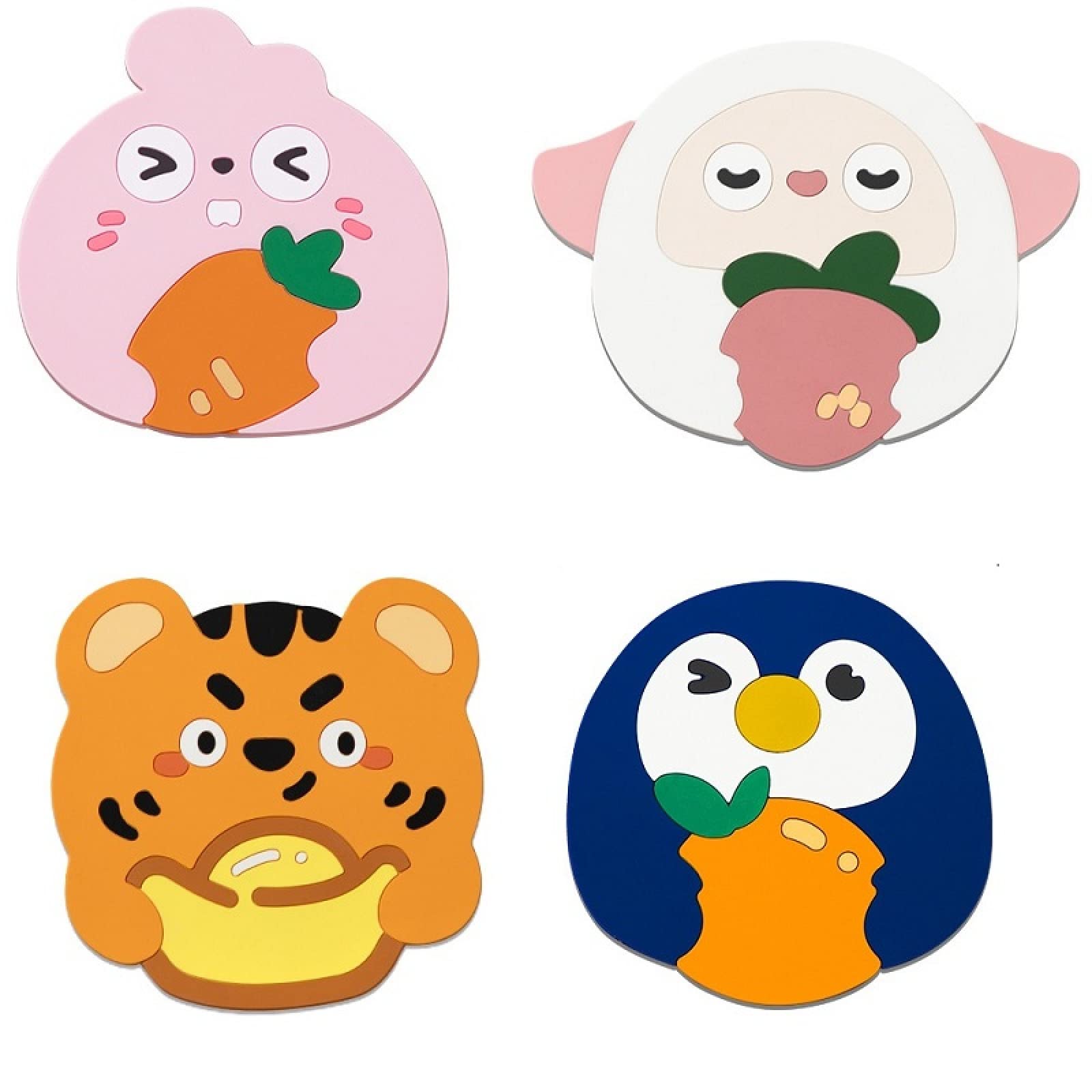 Premium Silicone Coasters Set - Heat Resistant & Anti-Scalding Table Mats for Dining, Casseroles & Bowls | Cute Animal Cartoon Design | Home Kitchen Decor & Party Essentials (Set of 4)