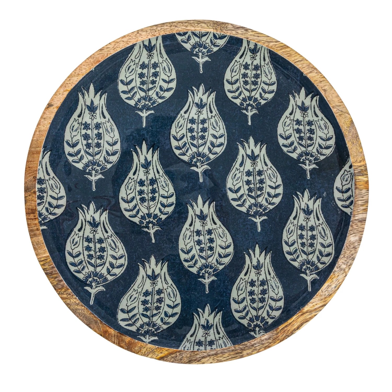 Blue & White Mango Wood Serving Tray Set - Handcrafted Decorative Wooden Tray for Dining, Coffee Table, Vanity & Home Decor - Eco-Friendly Kitchen & Living Room Accessories