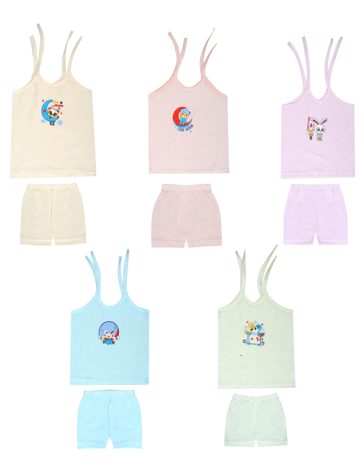 BREEZEWAY Soft Cotton Baby Boys & Girls Outfit Set - Knot Style Jhabla Top & Pants, 5-Pack Printed Casual Wear (0-6 Months) | Perfect for Newborn Photos, Daily Wear & Gift Giving