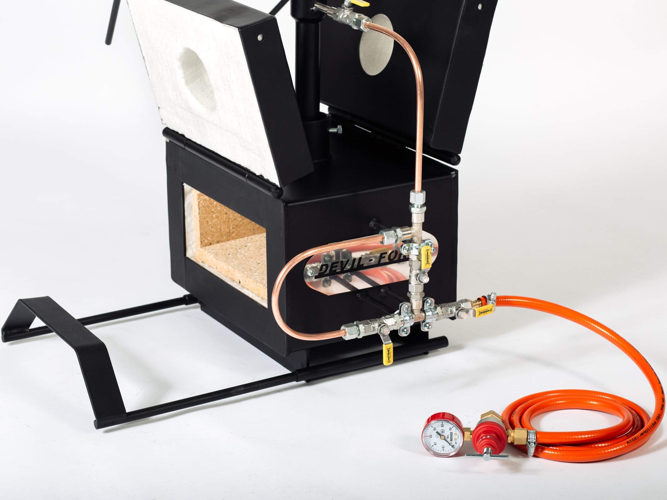 Premium DEVIL-FORGE DFPROFK1 Propane Gas Forge - 180,000 BTU 1-Burner Blacksmithing Kit with Gas Ball Valve, 2 Doors & Tool Rest | Energy Efficient Gas Saving System | Double Insulation Reaches 2500°F (1370°C) | Perfect for Knife Making, Farrier Work & Metal Crafting | Workshop & DIY Metalworking Projects