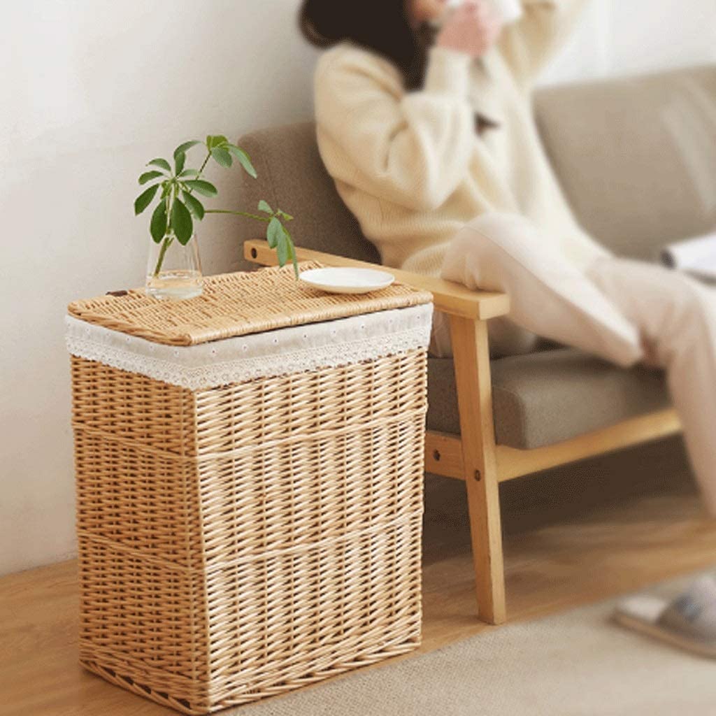 Wicker Laundry Basket with Lid & Handle - Foldable Dirty Clothes Hamper with Lining, Storage Organizer for Bathroom, Bedroom, or Laundry Room | Perfect for Home Organization & Space Saving