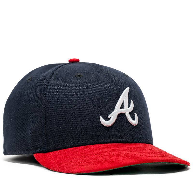 New Era x Politics Atlanta Braves 59FIFTY Fitted Hat - Navy/Scarlet - Official MLB Baseball Cap for Men & Women - Perfect for Games, Sports & Streetwear Fashion