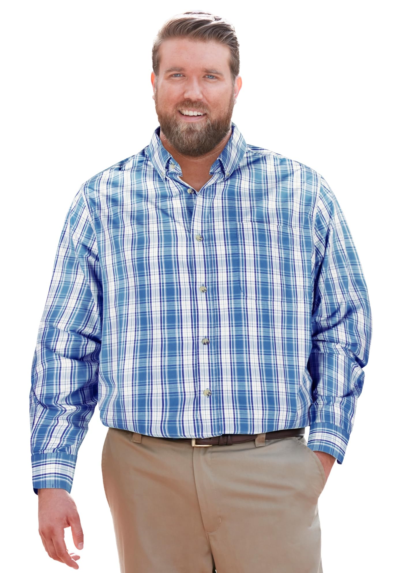 KingSize Men's Big & Tall Long Sleeve Wrinkle-Free Sport Shirt - Comfortable & Stylish Casual Wear for Work, Travel & Outdoor Activities