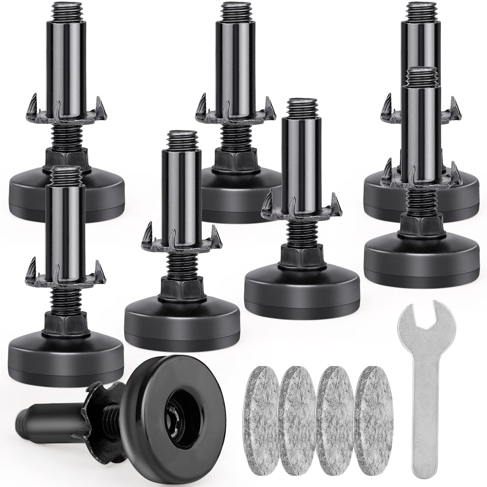 Heavy Duty Adjustable Furniture Leveling Feet M10 Thread with T-Nut Kit - 8 Pack for Cabinet, Workbench, Chair, Sofa - Large Base Supports 2640LBs - Perfect for Uneven Floors, Home Office, Garage & Workshop Use