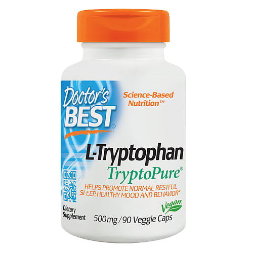 Doctor's Best L-Tryptophan 500mg with TryptoPure - 90 Vegetarian Capsules | Supports Relaxation, Sleep & Mood | Vegan & Non-GMO Supplement