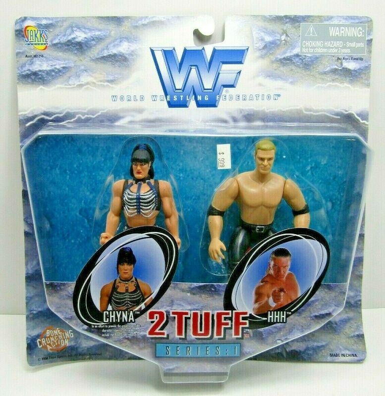 Vintage 1998 WWF Jakks Pacific 2 Tuff 1 Action Figure Set - Chyna & Triple H - Collectible Wrestling Toys for Fans & Display
