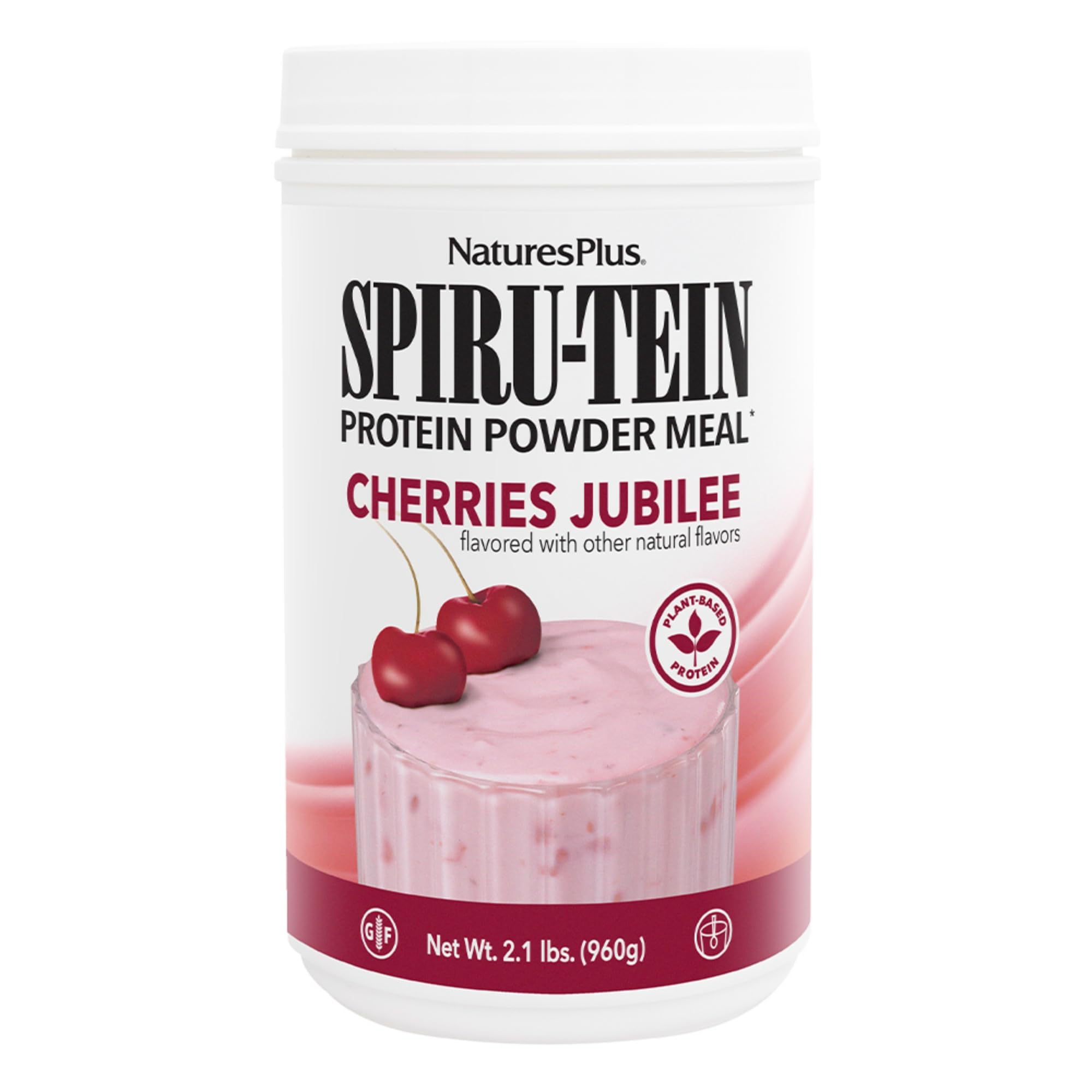 NaturesPlus SPIRU-TEIN Plant-Based Protein Powder - Cherries Jubilee Flavor, 2.1 lbs (30 Servings) | Vegetarian, Gluten Free, Non-GMO | Perfect for Post-Workout Recovery & Smoothie Boosts