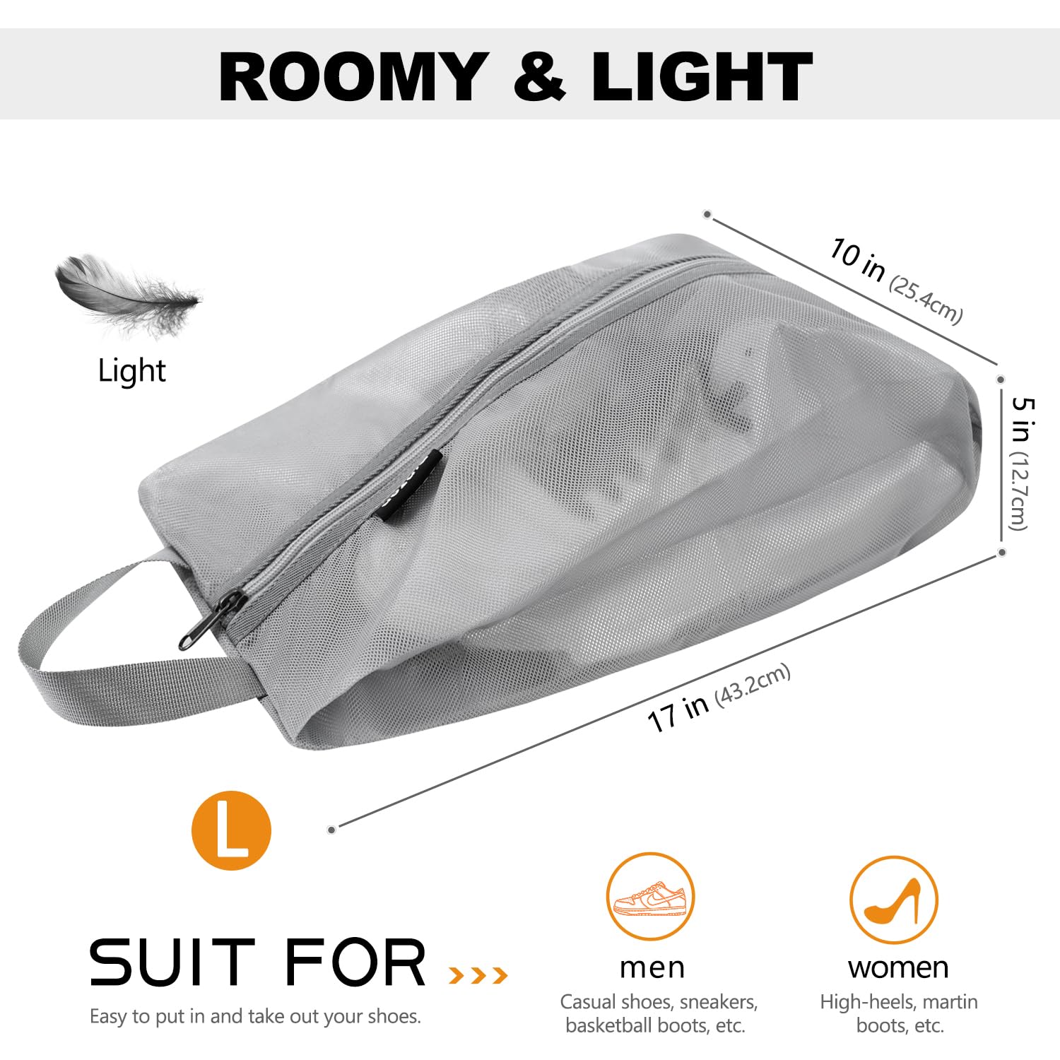 Waterproof Travel Shoe Bags - Durable TPU Mesh with YKK Zipper | Unisex Shoe Organizer for Gym, Office & Vacation | Compact Shoe Storage Pouch for Suitcase & Home Closet