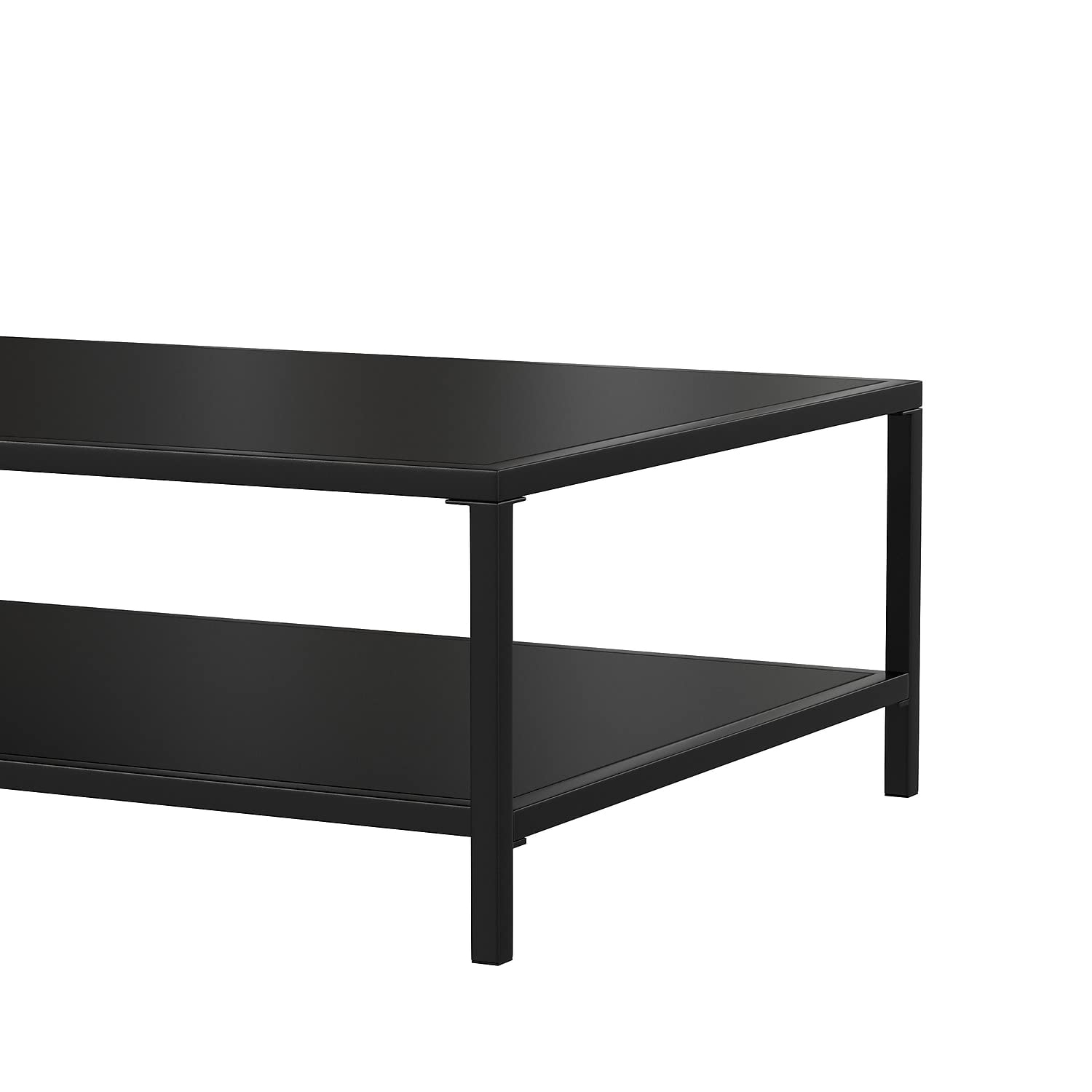Black Steel Coffee Table with Lower Shelf - Modern Square Leg Frame for Indoor & Outdoor Use - Perfect for Living Room, Office, or Patio Furniture