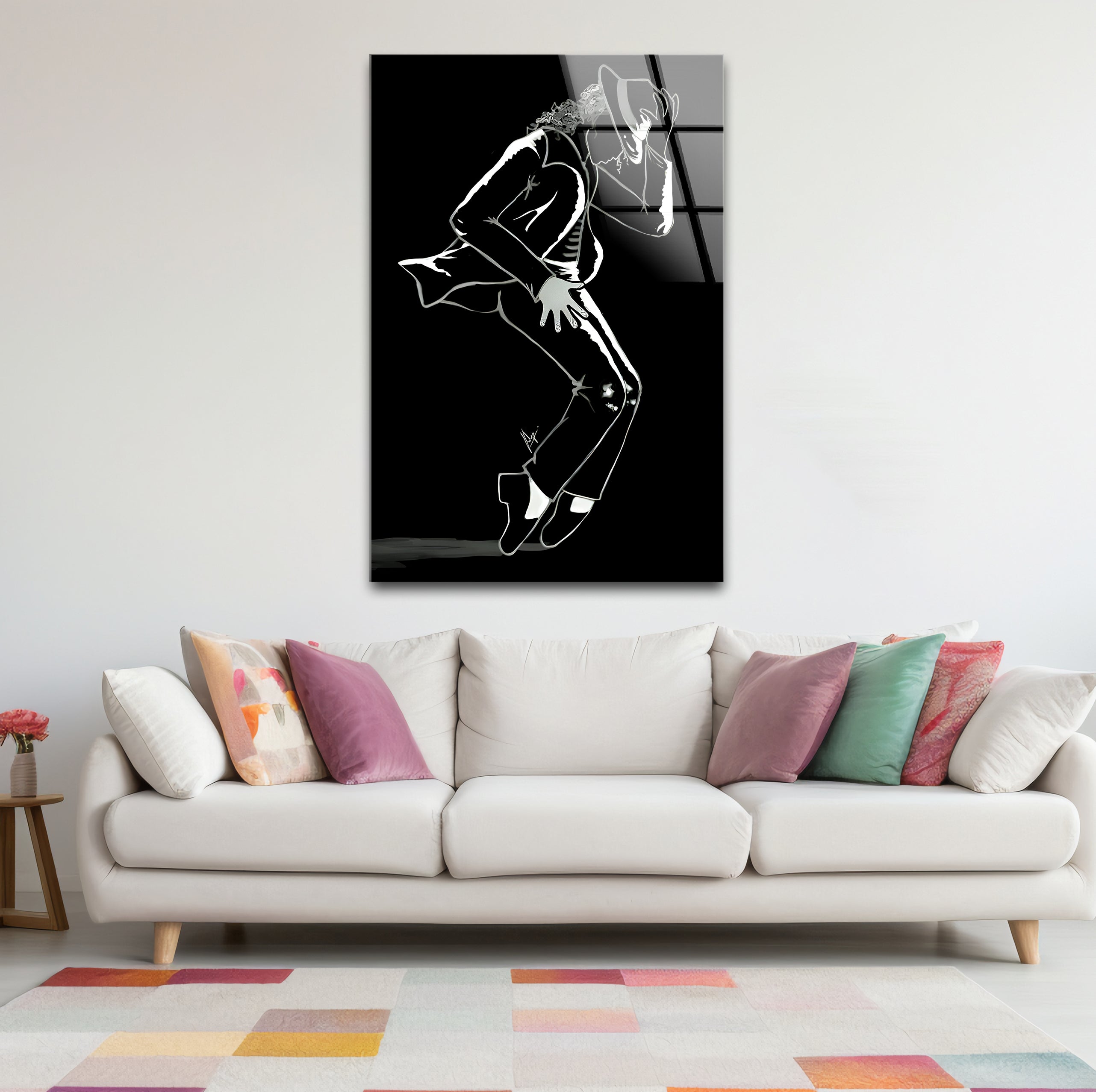 Black & White Michael Jackson Silhouette Glass Wall Art - Elegant Music Icon Home Decor for Living Room, Bedroom & Office