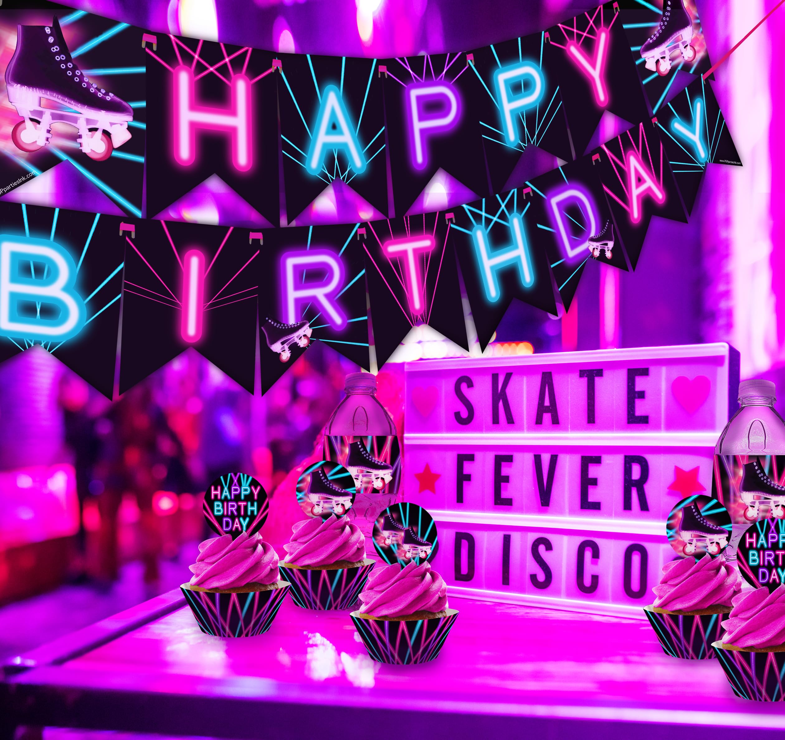 Roller Skating Cupcake Toppers and Wrappers - 24-Piece Set for Birthday Party Decorations - DIY Cupcake Decor with Glow Effect - Perfect for Roller Skating Themed Parties, Baby Showers, and Birthday Celebrations