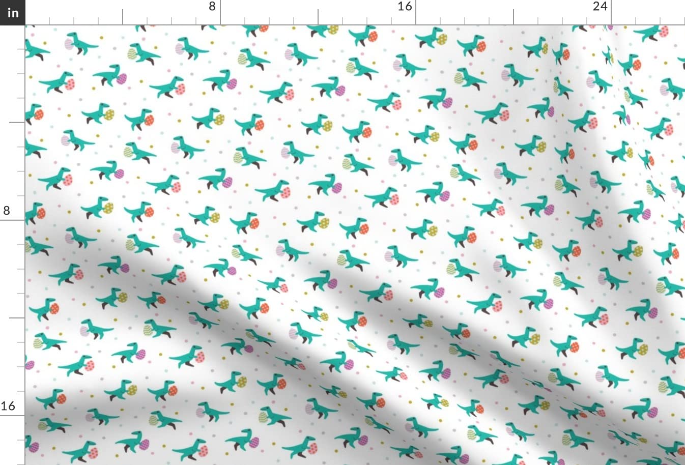 Whimsical Dinosaurs Easter Egg Hunt Printed Chiffon Fabric Fat Quarter - Sewing DIY Fashion Apparel, Kids Dresses & Home Decor - Perfect for Easter Crafts, Baby Clothing, and Spring Home Decoration