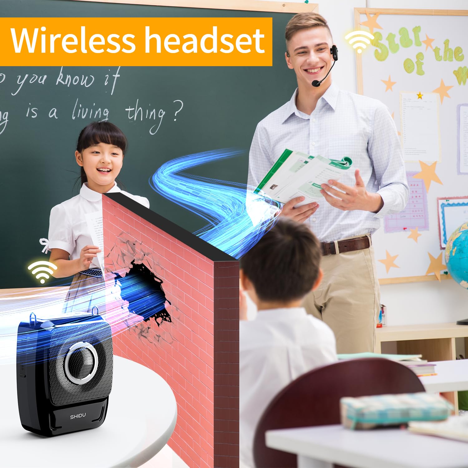 SHIDU Wireless Voice Amplifier with Microphone - Portable Bluetooth Megaphone Speaker for Teachers, Tour Guides, Meetings & Public Speaking | Ideal for Classroom, Outdoor Events & Presentations