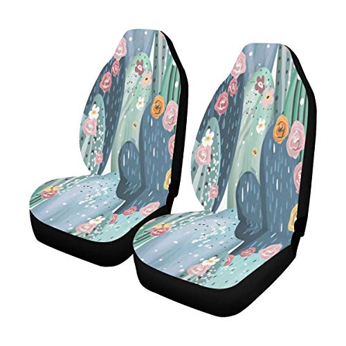 InterestPrint Floral Succulent & Cactus Car Seat Covers Set of 2 - Universal Fit for Sedan, SUV, Truck | Waterproof Seat Protectors for Women & Men | Perfect for Road Trips & Daily Commute