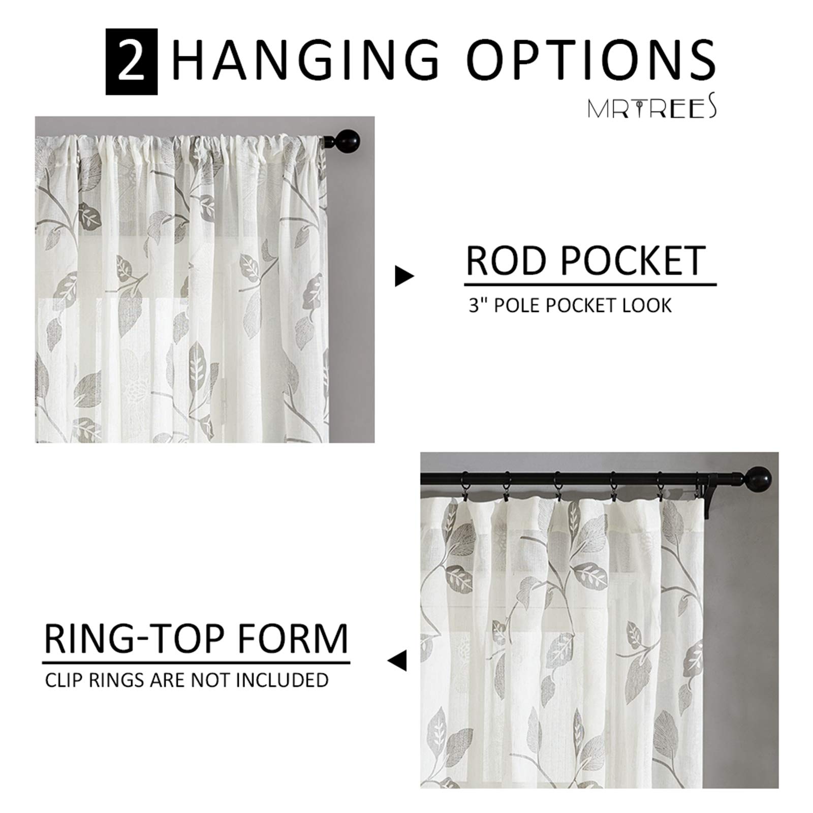 MRTREES Sheer Printed Valance Curtains 54