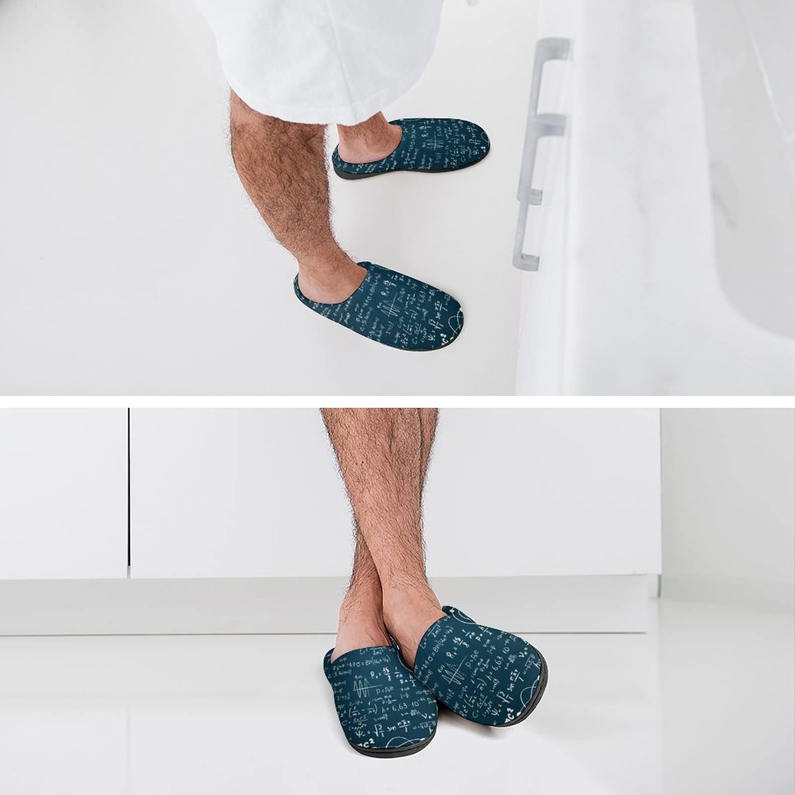 BAIKUTOUAN Men's Cotton Slippers - Winter Warm Soft Comfortable House Shoes with Science Formula Print | Physical Mathematics Design for Indoor & Home Wear