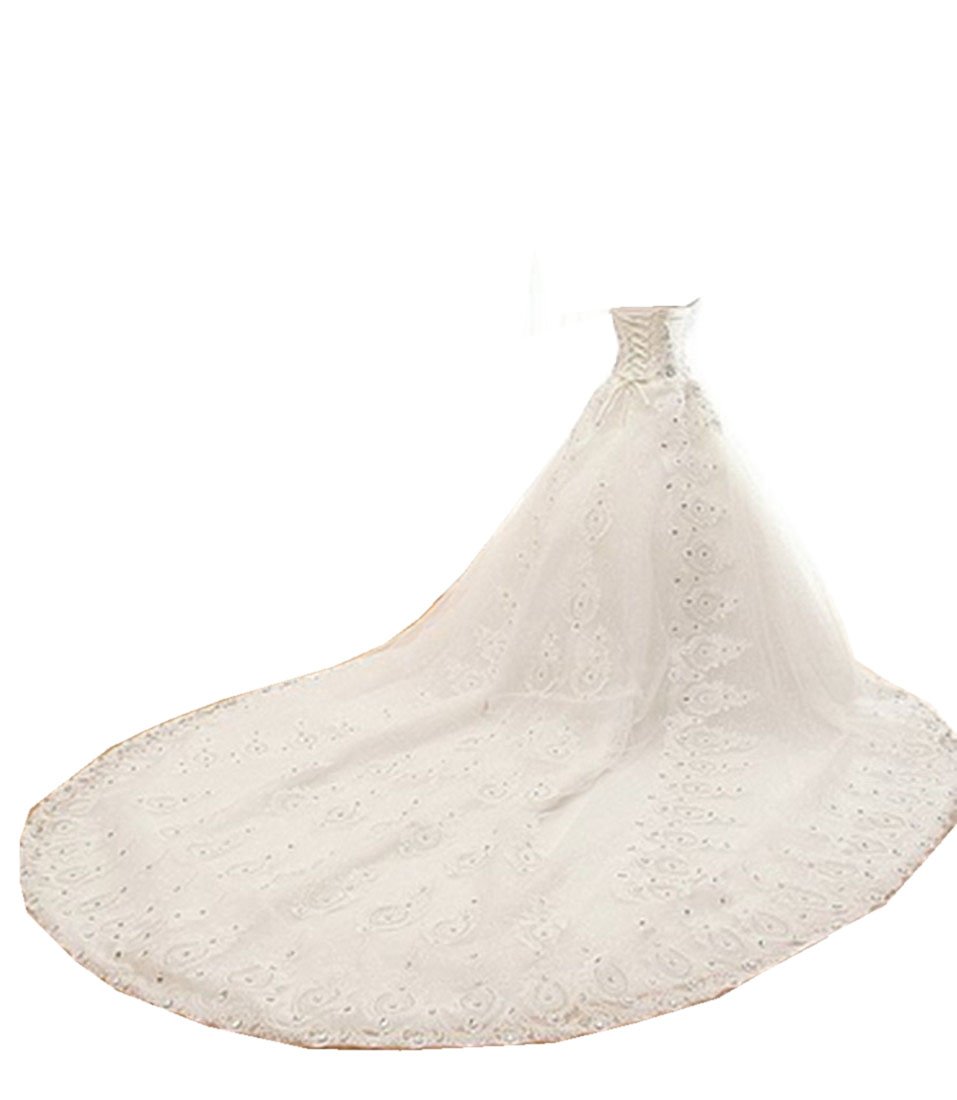 Emmani Women's Sweetheart Lace Beaded Wedding Dress Ball Gown - Elegant White Bridal Gown for Church Ceremony, Reception & Formal Events