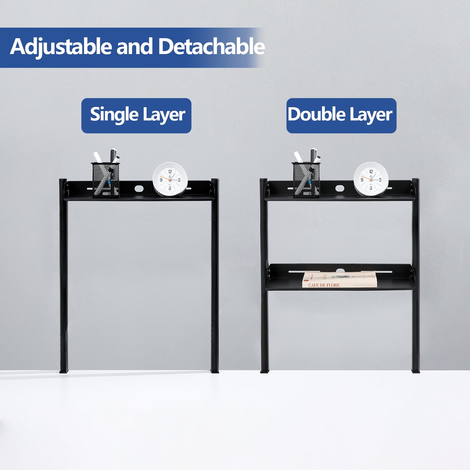 Adjustable 2-Tier Desk Shelf Organizer with Metal Tray - Perfect for Office & Gaming Setup