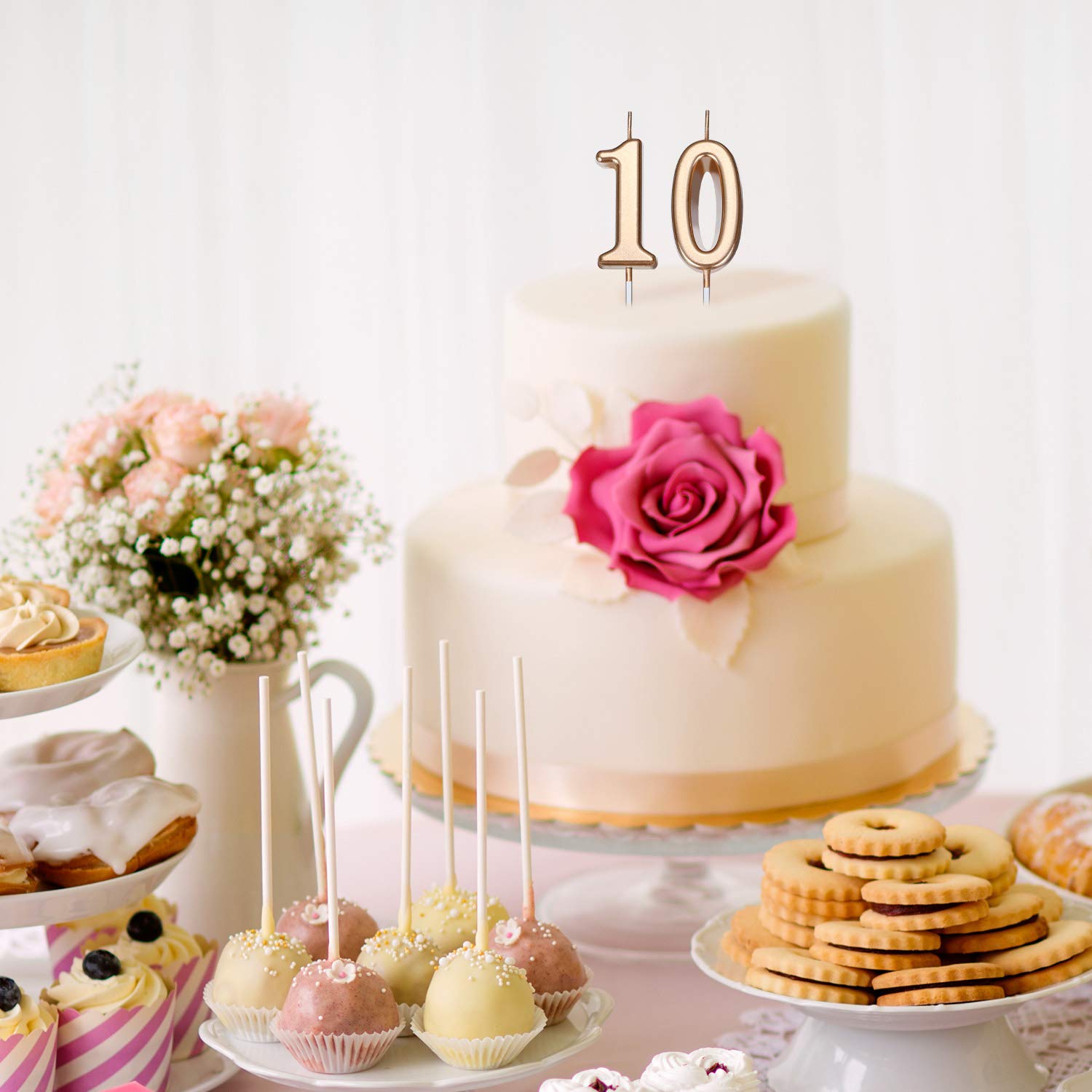10th Birthday Cake Candles - Number 10 Cake Topper Decorations for Birthday, Wedding, Anniversary Celebrations - 3.54 Inch Champagne Gold Candles - Perfect for Kids Birthday Parties, Milestone Celebrations & Special Occasions