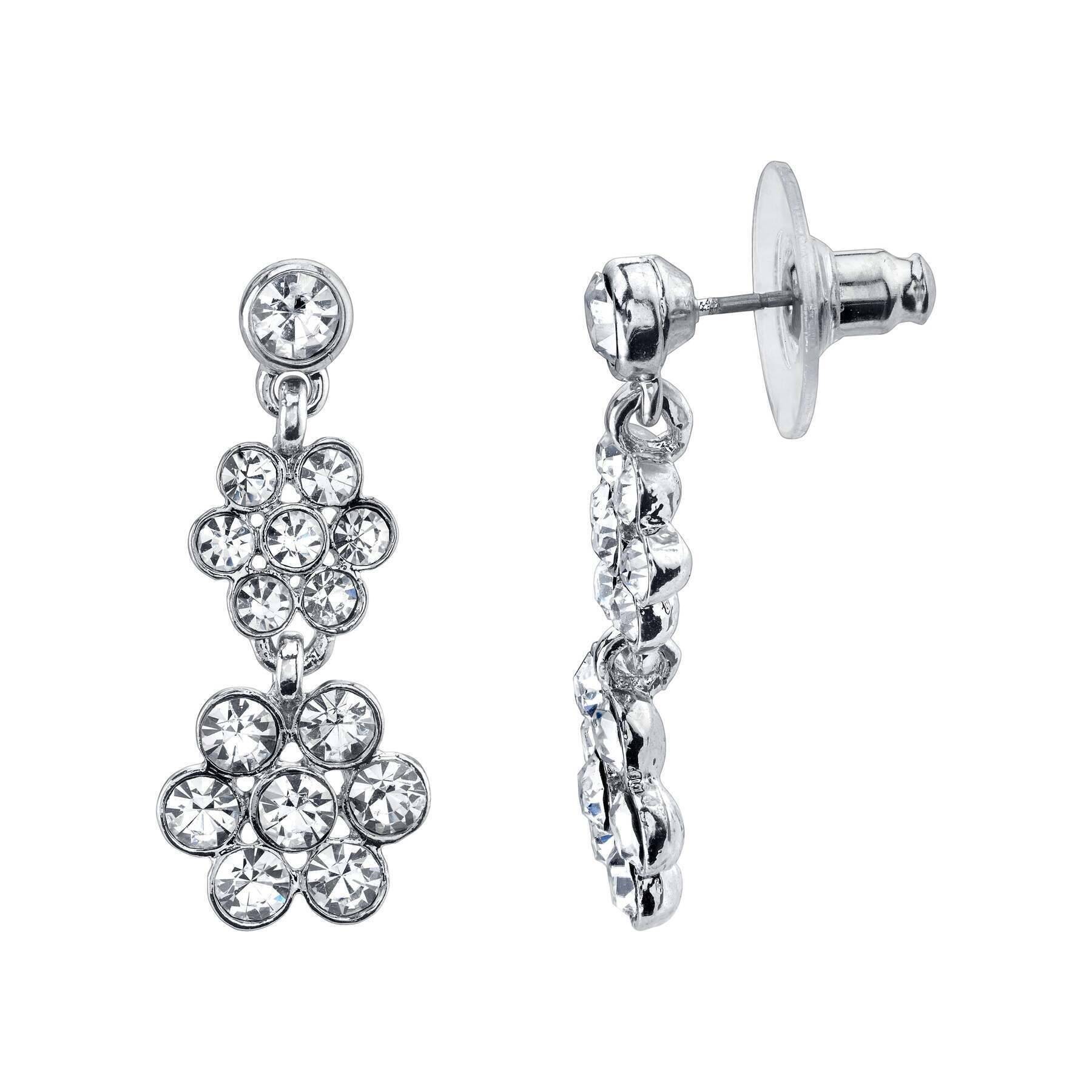 1928 Vintage Crystal Flower Drop Earrings for Women - Elegant Dangle Earrings for Wedding, Party & Special Occasions