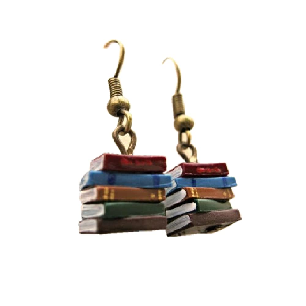 Unique Clay Book Stack Dangle Earrings for Women - Cute Librarian & Teacher Gift for Birthday, Christmas, Holiday - Perfect for Book Lovers, Students & Educators