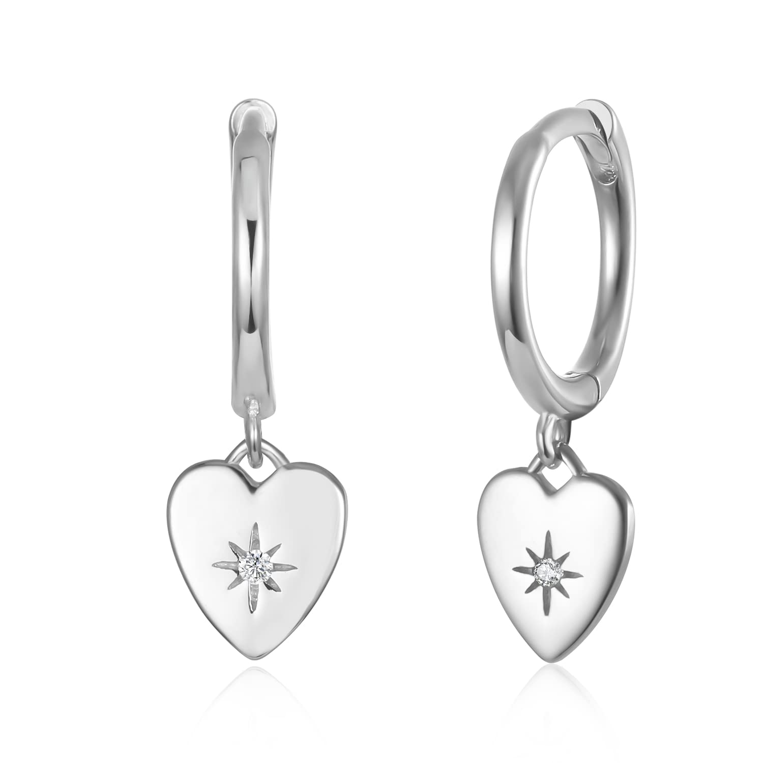 Dainty Huggie Hoop Earrings with Dangle Charm for Women & Girls | 925 Sterling Silver Small Drop Earrings | Everyday Wear, Gift for Her, Date Night, Office & Casual Outfits