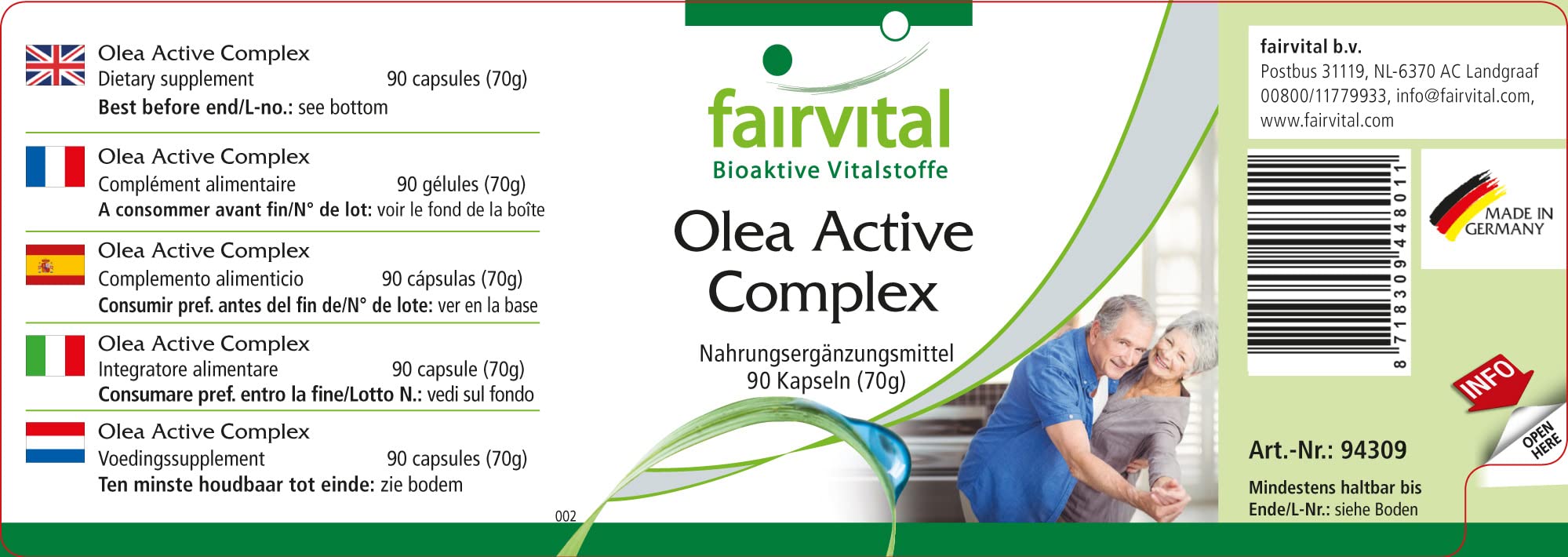 Fairvital Olea Active Complex - Vegan Supplement with B Vitamins, Folic Acid, Olive Leaf, Schisandra, Pomegranate & OPC - 90 Capsules for Energy, Immunity & Antioxidant Support - Perfect for Daily Wellness & Active Lifestyle
