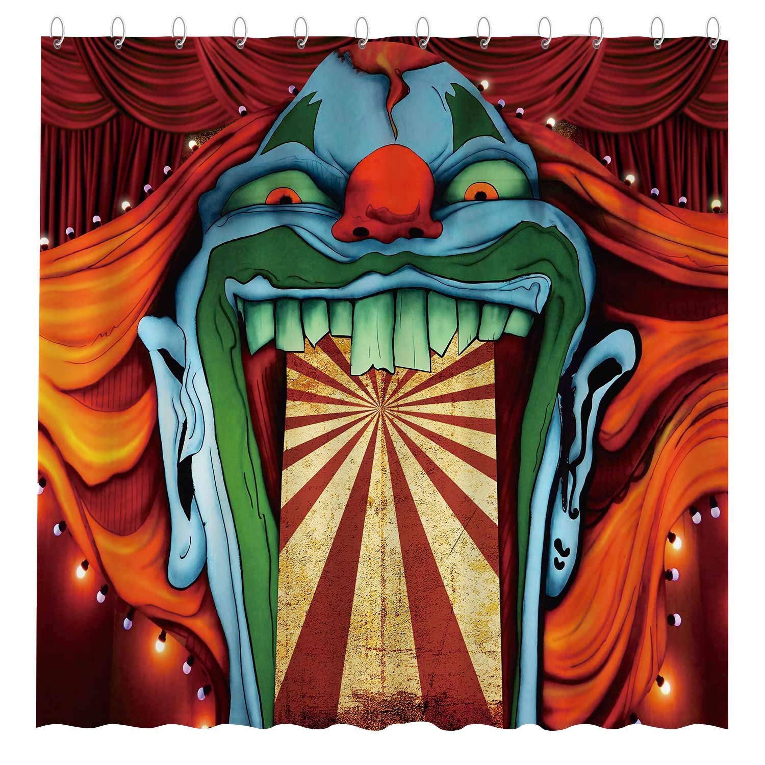 Halloween Evil Clown Shower Curtain - Waterproof Fabric Bathroom Decor Set with Hooks for Spooky Bathroom Makeover | Perfect for Halloween Party Decor & Haunted House Theme